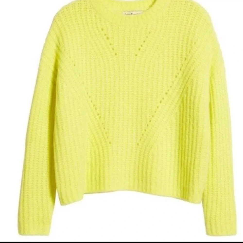 COTTON EMPORIUM Highlighter Yellow Cozy Crewneck Loose Knit Sweater EUC Medium